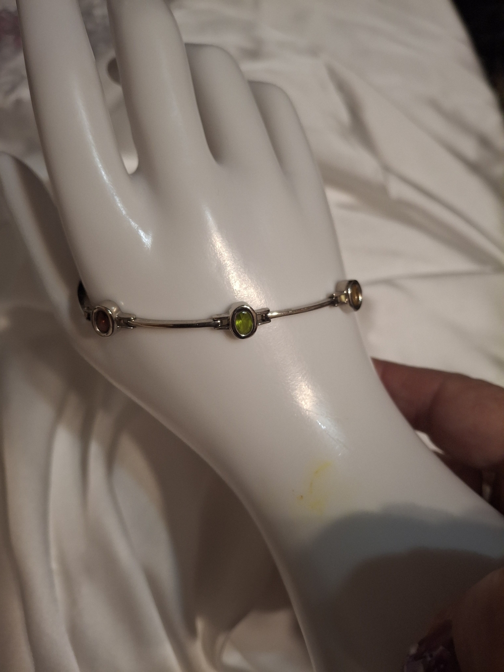 Sterling Silver .925 Bracelet with Yellow, Green, Blue, Red Stones 7"L